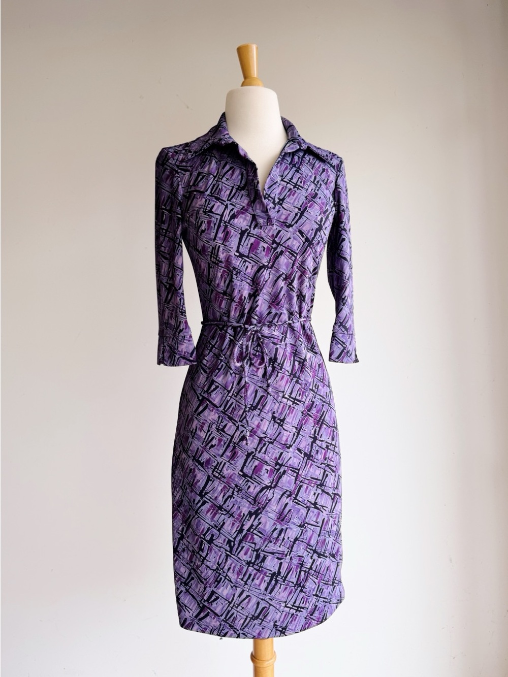 Vintage Rampage Purple Abstract Wrap Style Dress Made USA Size Small